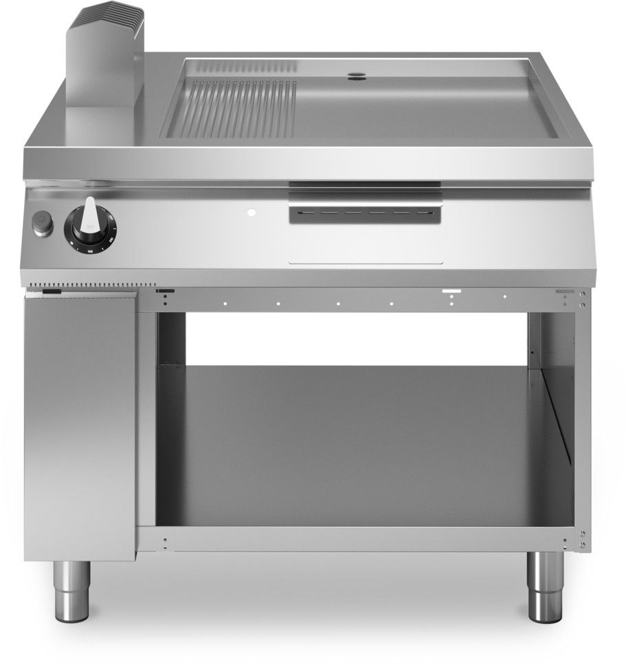 Modular Roc 1100 1000 mm gas bakplaat 2/3 glad 1/3 ribbel chroom open