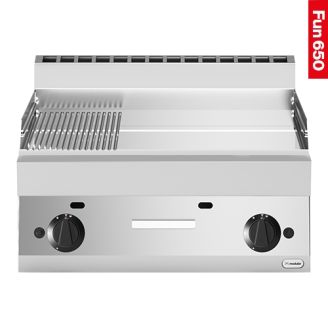 Modular Fun 650 700 mm gas bakplaat glad-geribbeld chroom aardgas