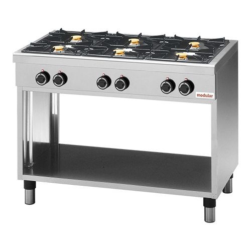 Modular Gas 6-pits kooktafel - open onderstel